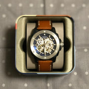  Shop Authentic Fossil Modern Machine Automatic Skeleton Silver Dial Brown Leather Strap Watch for Men - ME3135 - Luxxuri