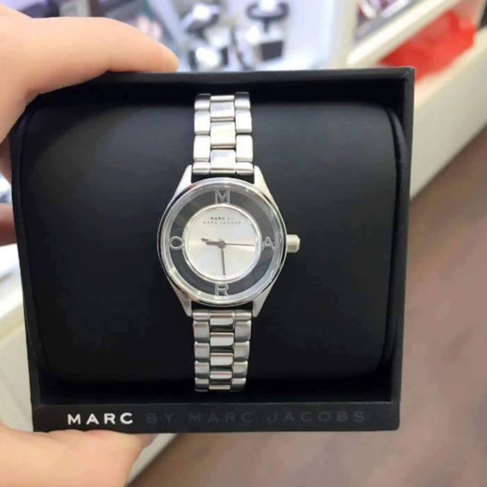 Shop Authentic Marc Jacobs Tether Transparent Silver Dial Silver Steel Strap Watch for Women - MBM3416 - Luxxuri