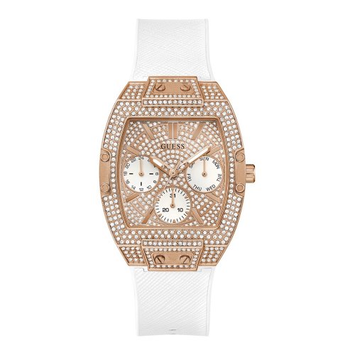  Shop Authentic Guess Raven Diamonds Rose Gold Dial White Silicone Strap Watch for Women - GW0105L3 - Luxxuri