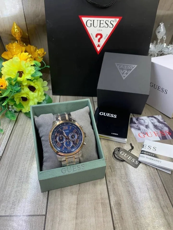  Shop Authentic Guess Horizon Chronograph Blue Dial Two Tone Steel Strap Watch For Men - W0379G7 - Luxxuri