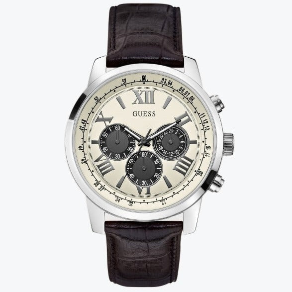  Shop Authentic Guess Chronograph Quartz White Dial Brown Leather Strap Watch For Men - W0380G1 - Luxxuri