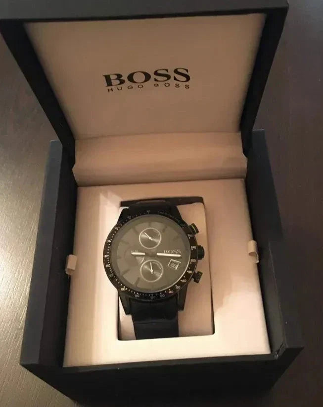  Shop Authentic Hugo Boss Rafale Chronograph Black Dial Black Leather Strap Watch For Men - 1513389 - Luxxuri