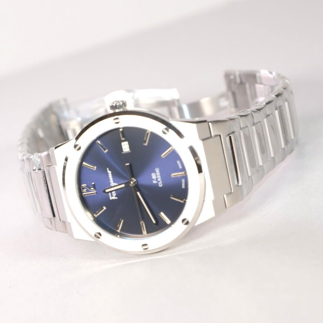  Shop Authentic Salvatore Ferragamo F-80 Classic Blue Dial Silver Steel Strap Watch for Men - SFDT01320 - Luxxuri
