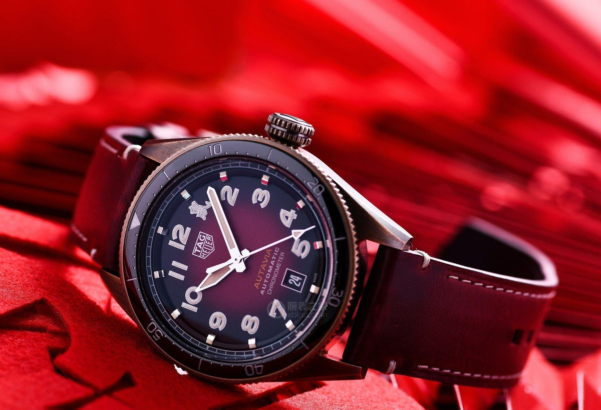  Shop Authentic Tag Heuer Autavia Calibre 5 Chinese New Year Maroon Dial Maroon Leather Strap Watch for Men - WBE5193.FC8300 - Luxxuri