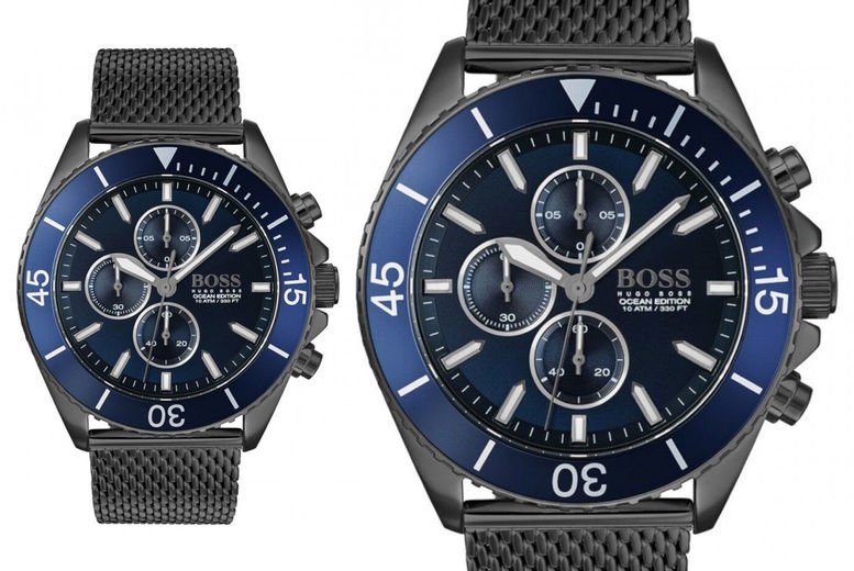  Shop Authentic Hugo Boss Ocean Edition Blue Dial Black Mesh Bracelet Watch for Men - 1513702 - Luxxuri