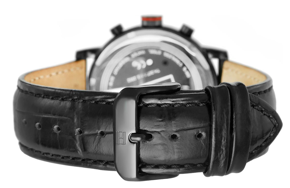  Shop Authentic Tommy Hilfiger Aden Chronograph Black Dial Black Leather Strap Watch for Men - 1791310 - Luxxuri