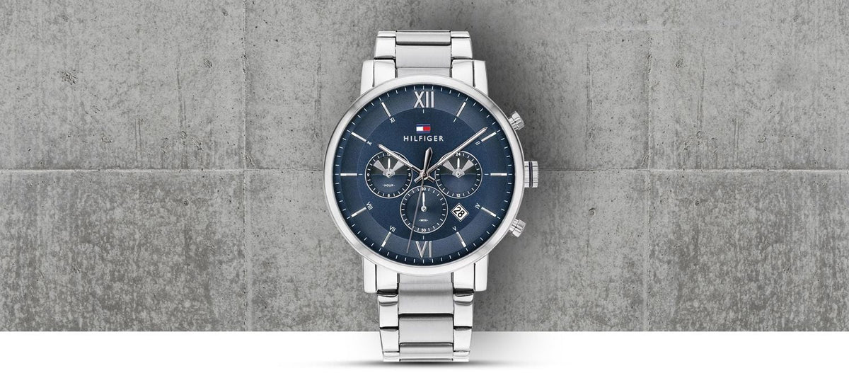  Shop Authentic Tommy Hilfiger Evan Chronograph Blue Dial Silver Steel Strap Watch For Men - 1710409 - Luxxuri