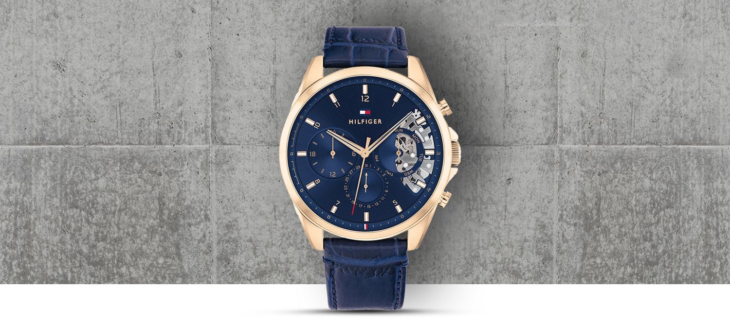  Shop Authentic Tommy Hilfiger Baker Chronograph Quartz Blue Dial Blue Leather Strap Watch For Men - 1710451 - Luxxuri