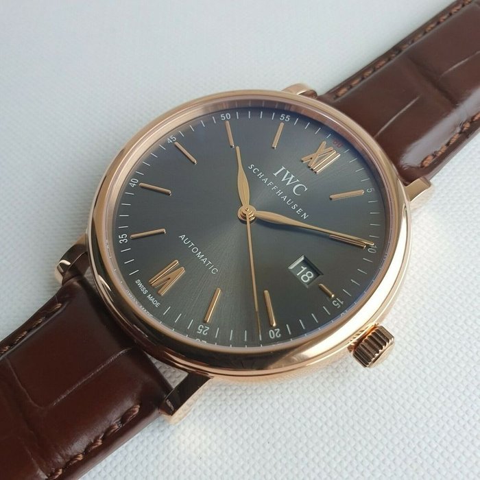  Shop Authentic IWC Portofino Automatic Grey Dial Brown Leather Strap Watch for Men - IW356511 - Luxxuri
