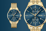  Shop Authentic Hugo Boss Associate Blue Dial Gold Steel Strap Watch for Men - 1513841 - Luxxuri