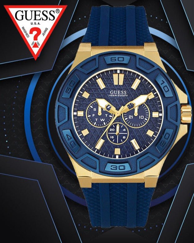  Shop Authentic Guess Force Blue & Rose Gold Dial Blue Silicone Strap Watch For Men - W0674G2 - Luxxuri