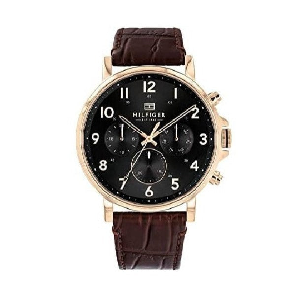  Shop Authentic Tommy Hilfiger Daniel Black Dial Brown Leather Strap Watch for Men - 1710379 - Luxxuri