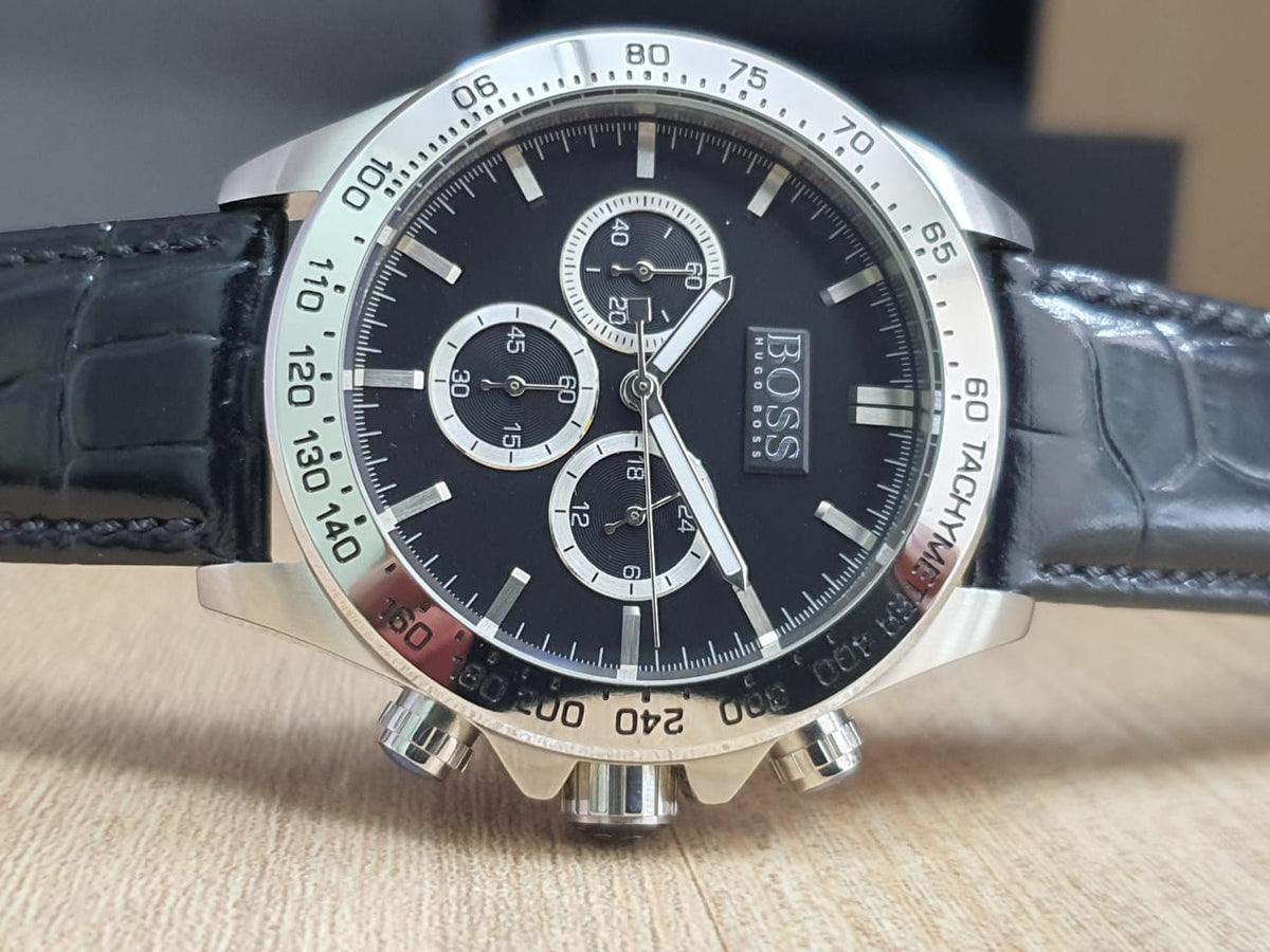  Shop Authentic Hugo Boss Ikon Blue Dial Black Leather Strap Watch for Men - 1513176 - Luxxuri