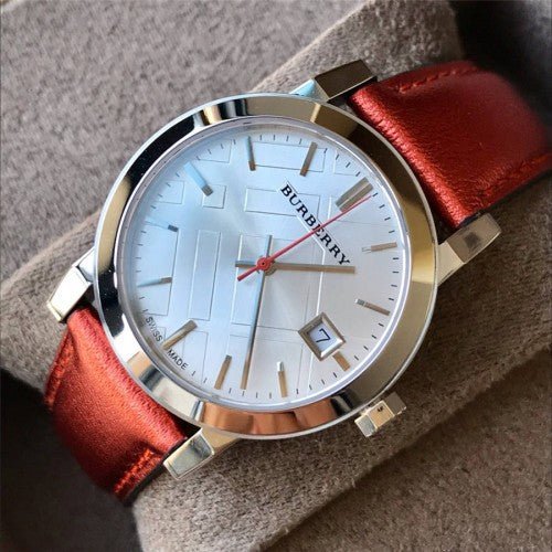  Shop Authentic Burberry The City Silver Dial Orange Leather Strap Watch for Women - BU9121 - Luxxuri