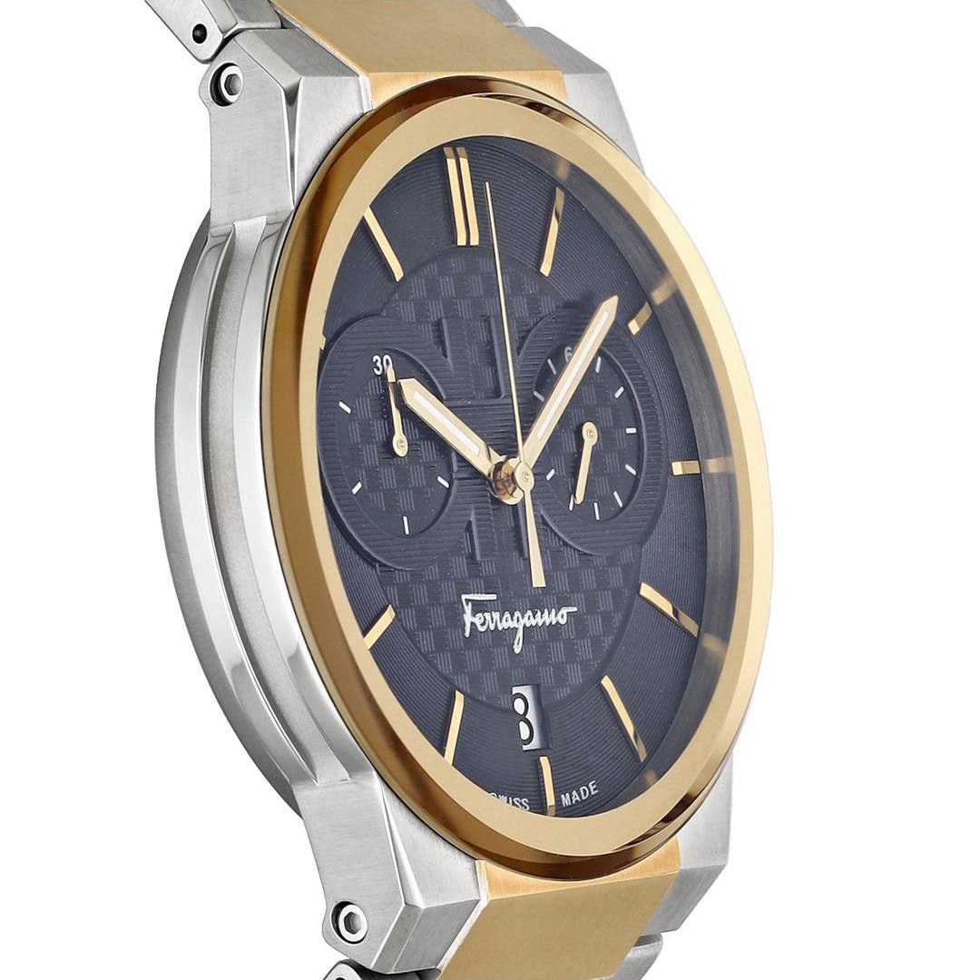  Shop Authentic Salvatore Ferragamo Sapphire Chrono Blue Dial Two Tone Steel Strap Watch for Men - SFME00521 - Luxxuri