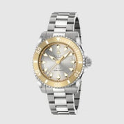  Shop Authentic Gucci Dive Automatic 18K Gold Silver Dial Silver Steel Strap Watch for Men - YA136357 - Luxxuri