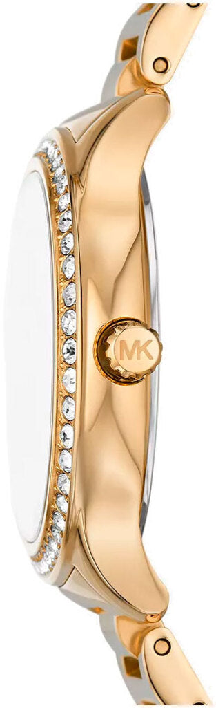  Shop Authentic Michael Kors Sage Three-Hand Mother of Pearl White Dial Gold Steel Strap Watch for Women - MK4805 - Luxxuri