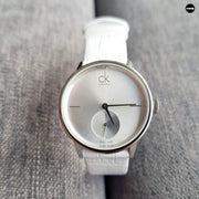  Shop Authentic Calvin Klein Accent Silver Dial White Leather Strap Watch for Women - K2Y231K6 - Luxxuri