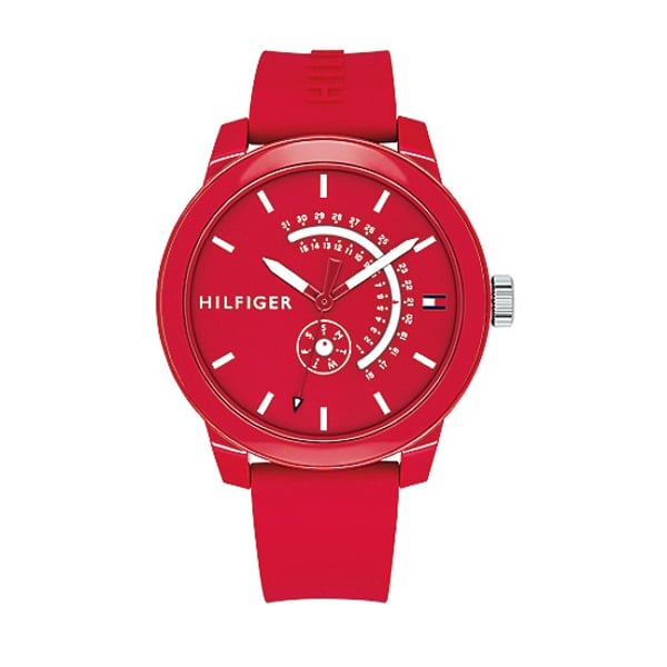  Shop Authentic Tommy Hilfiger Denim Quartz Red Dial Red Rubber Strap Watch for Men - 1791480 - Luxxuri