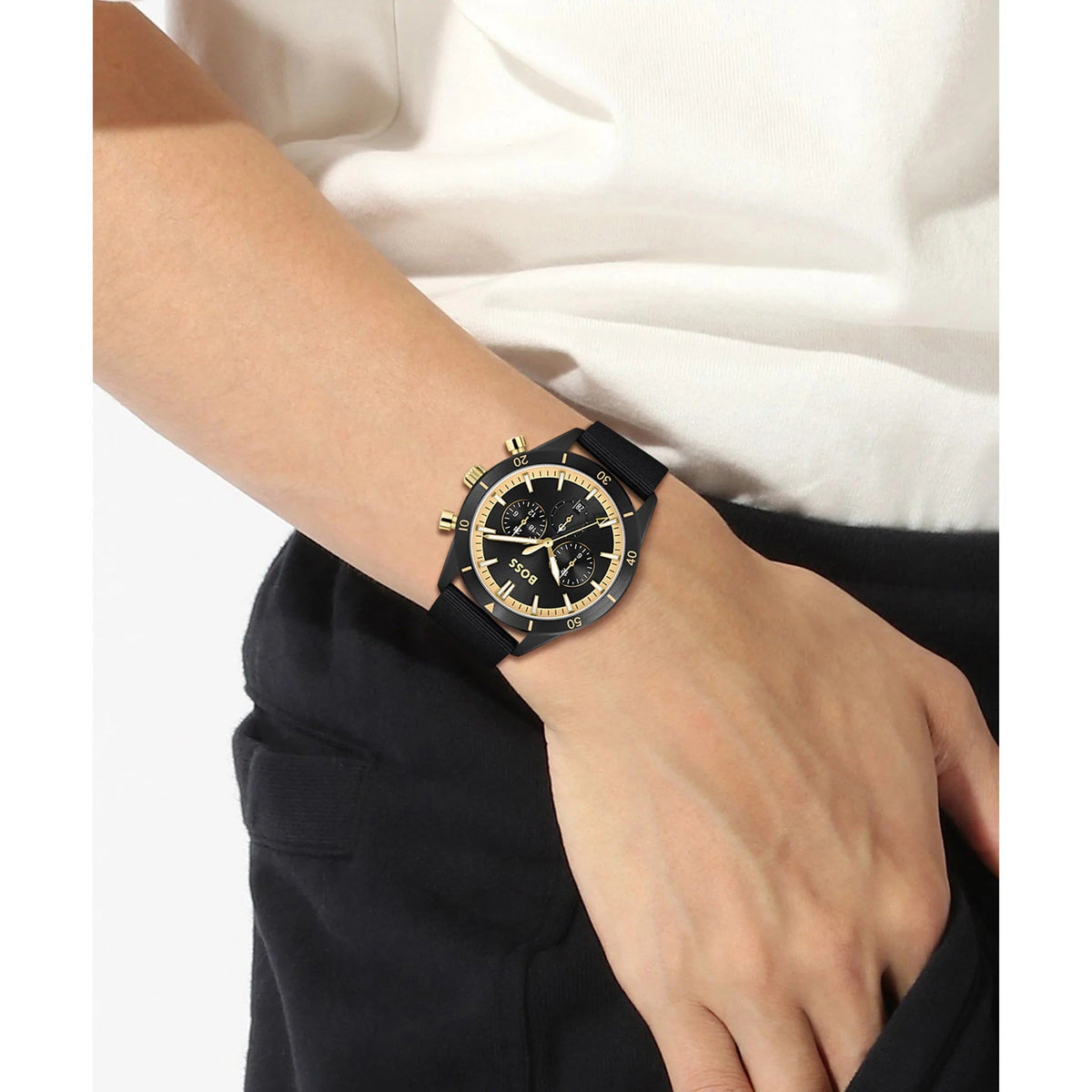  Shop Authentic Hugo Boss Santiago Black Dial Black Nylon Strap Watch for Men - 1513935 - Luxxuri