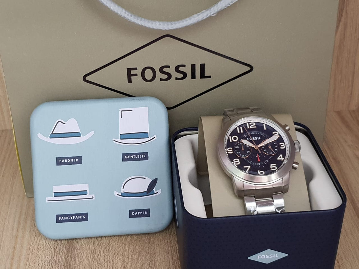  Shop Authentic Fossil Pilot 54 Chronograph Navy Blue Dial Silver Steel Strap Watch for Men - FS5203 - Luxxuri