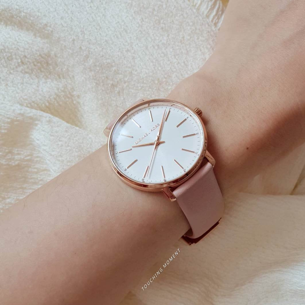  Shop Authentic Michael Kors Pyper Quartz White Dial Pink Leather Strap Watch For Women - MK2741 - Luxxuri