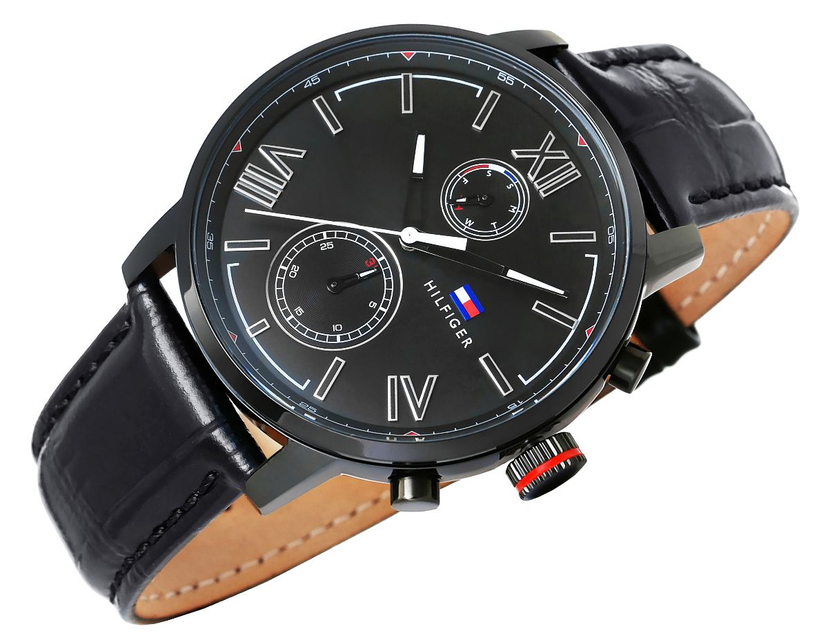  Shop Authentic Tommy Hilfiger Aden Chronograph Black Dial Black Leather Strap Watch for Men - 1791310 - Luxxuri