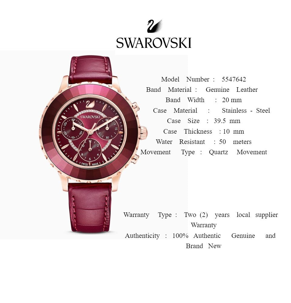  Shop Authentic Swarovski Octea Lux Chrono Red Dial Red Leather Strap Watch for Women - 5547642 - Luxxuri