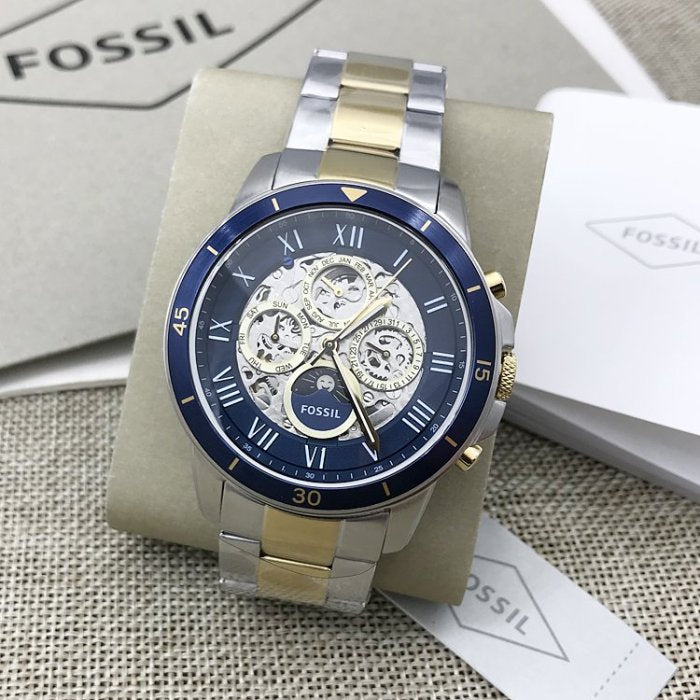  Shop Authentic Fossil Grant Sport Automatic Skeleton Blue Dial Two Tone Steel Strap Watch for Men - ME3141 - Luxxuri