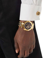  Shop Authentic Versace V-Race Quartz Black Dial Gold Steel Strap Watch For Men - VEBV00519 - Luxxuri