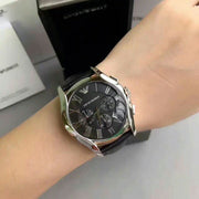  Shop Authentic Emporio Armani Valente Chronograph Black Dial Black Leather Strap Watch For Men - AR1633 - Luxxuri