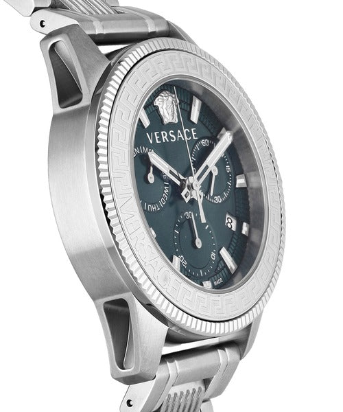  Shop Authentic Versace Greca Action Chronograph Quartz Green Dial Silver Steel Strap Watch for Men - VE3J00422 - Luxxuri