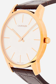  Shop Authentic Calvin Klein City White Dial Brown Leather Strap Watch for Men - K2G21629 - Luxxuri