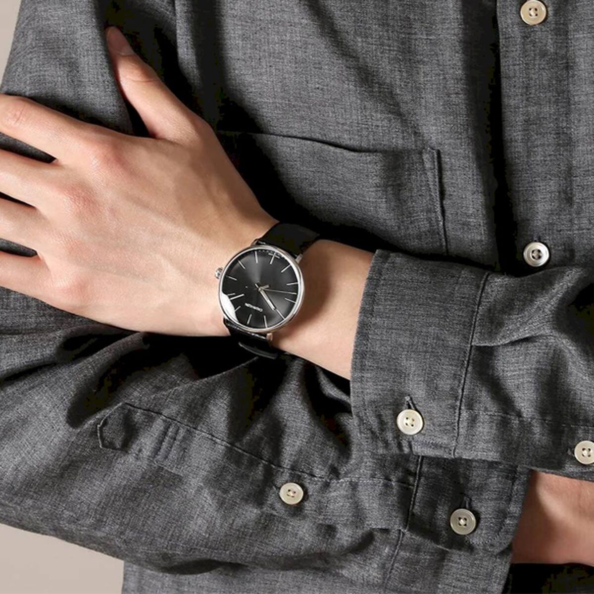  Shop Authentic Calvin Klein High Noon Quartz Black Dial Black Leather Strap Watch for Men - K8M211C1 - Luxxuri