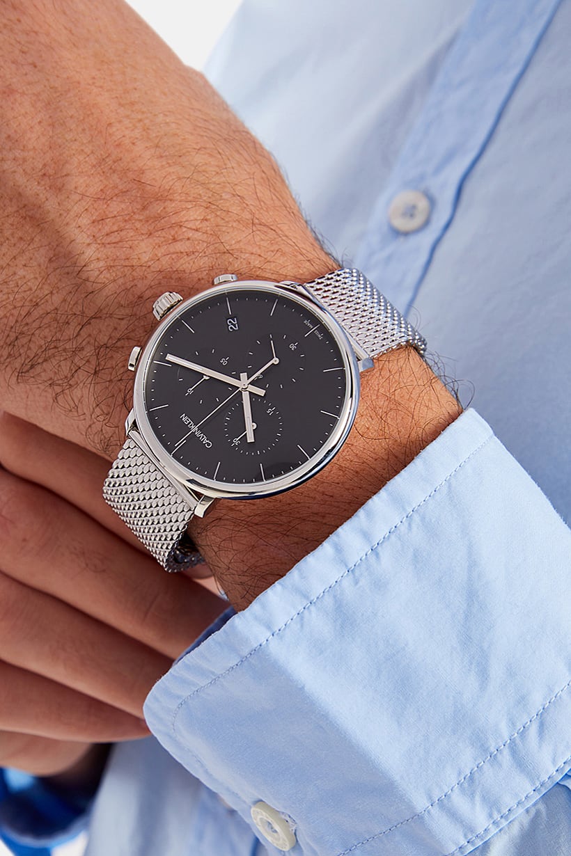  Shop Authentic Calvin Klein High Noon Chronograph Black Dial Silver Mesh Bracelet Watch for Men - K8M27121 - Luxxuri