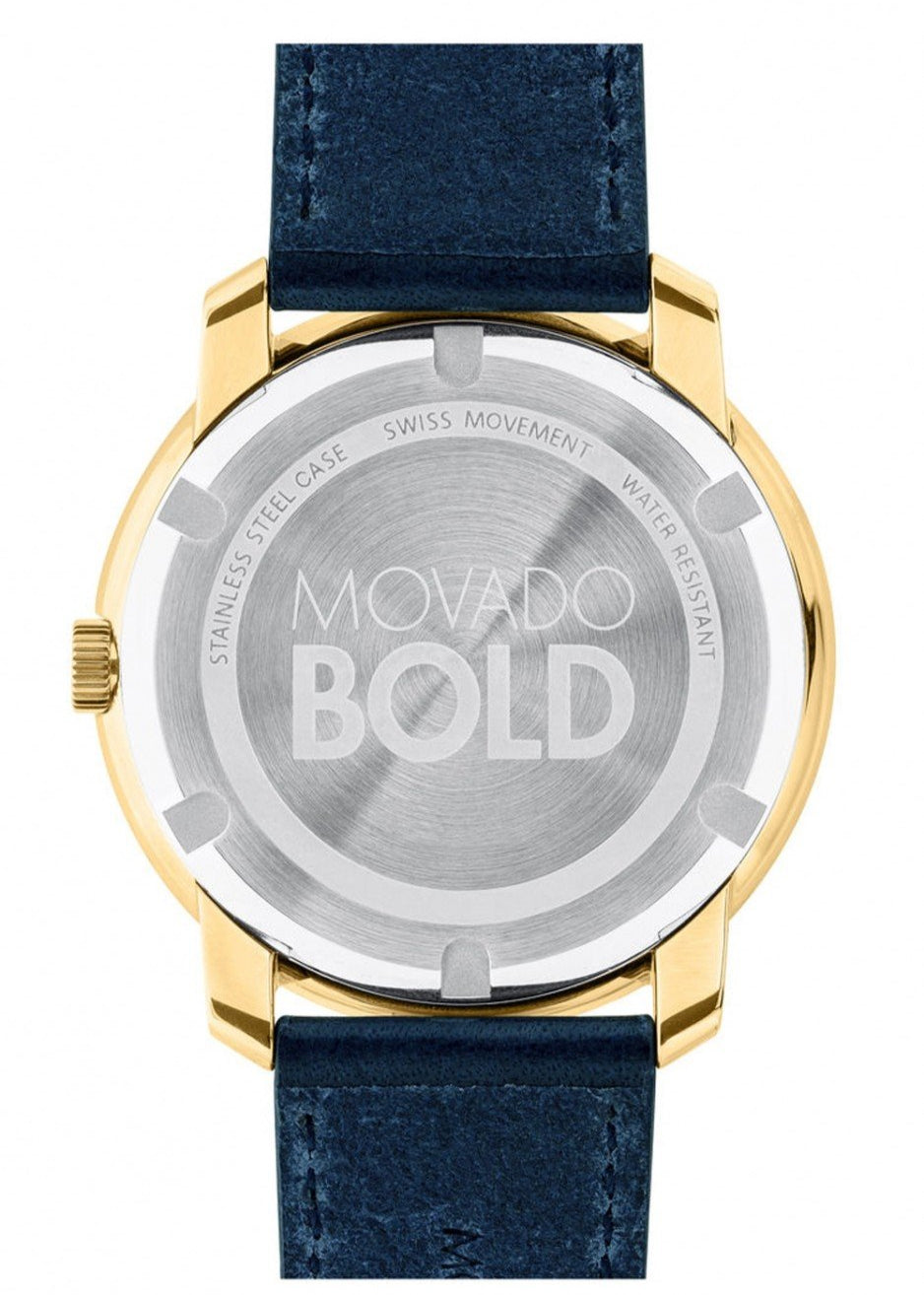  Shop Authentic Movado Bold Gold Dial Blue Leather Strap Watch For Men - 3600469 - Luxxuri