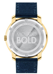 Shop Authentic Movado Bold Gold Dial Blue Leather Strap Watch For Men - 3600469 - Luxxuri