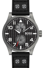  Shop Authentic Hugo Boss Aeroliner Chronograph Black Dial Black Leather Strap Watch For Men - 1513086 - Luxxuri