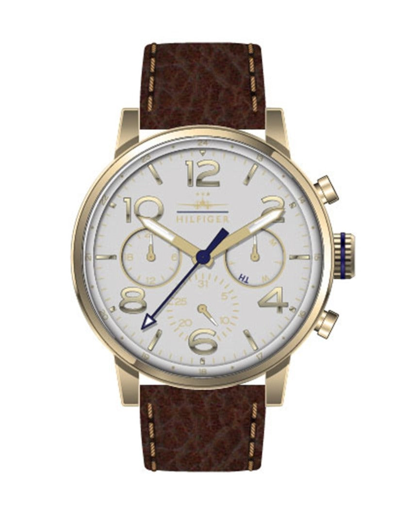  Shop Authentic Tommy Hilfiger Jake Quartz White Dial Brown Leather Strap Watch for Men - 1791231 - Luxxuri