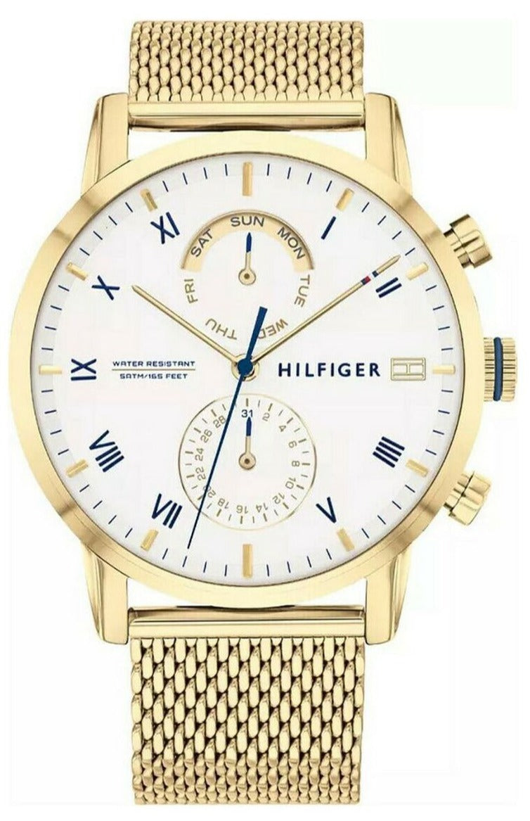  Shop Authentic Tommy Hilfiger Kane White Dial Gold Mesh Bracelet Watch for Men - 1710403 - Luxxuri
