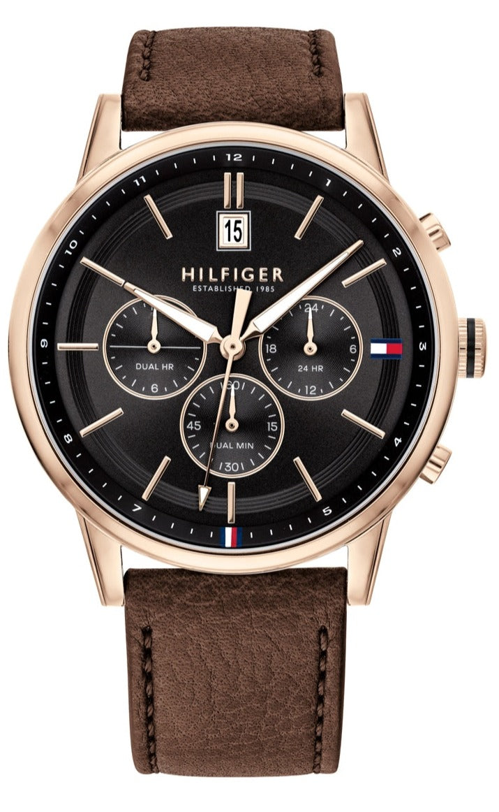  Shop Authentic Tommy Hilfiger Multi Function Chronograph Black Dial Brown Leather Strap Watch for Men - 1791631 - Luxxuri