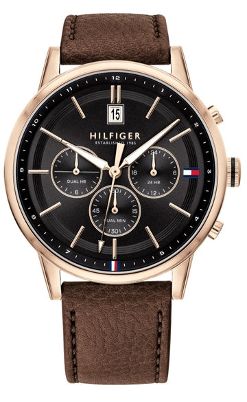  Shop Authentic Tommy Hilfiger Multi Function Chronograph Black Dial Brown Leather Strap Watch for Men - 1791631 - Luxxuri