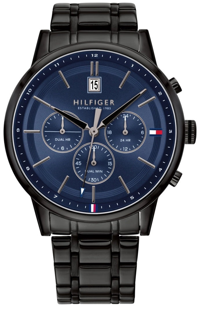  Shop Authentic Tommy Hilfiger Kyle Quartz Blue Dial Black Steel Strap Watch for Men - 1791633 - Luxxuri