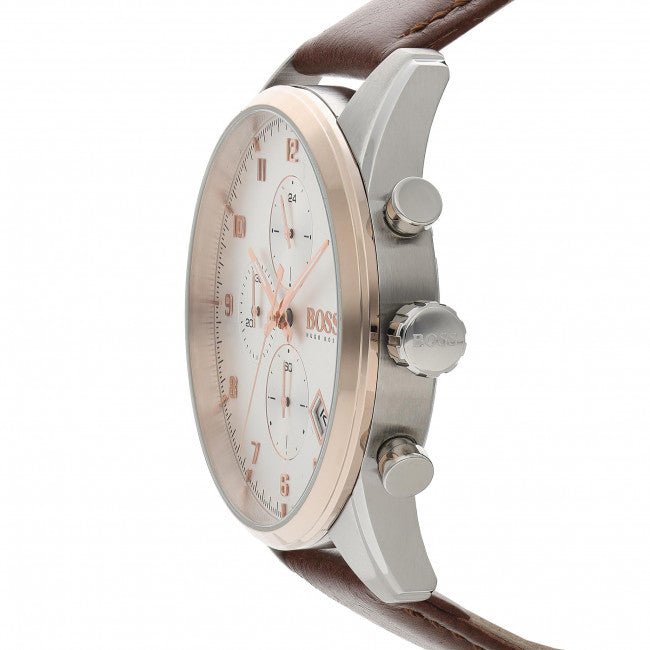  Shop Authentic Hugo Boss Skymaster White Dial Brown Leather Strap Watch for Men - 1513786 - Luxxuri