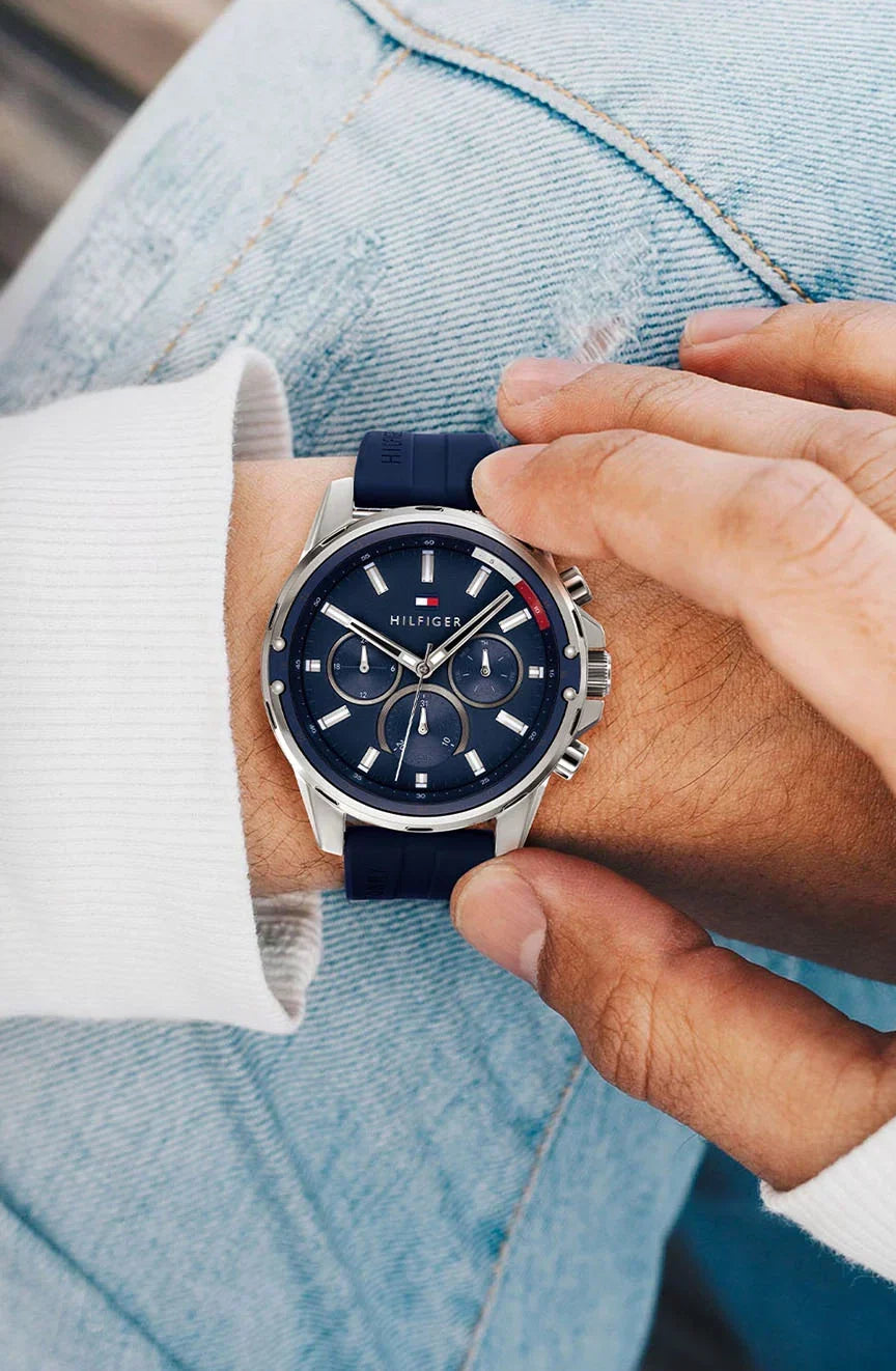  Shop Authentic Tommy Hilfiger Mason Blue Dial Blue Rubber Strap Watch for Men - 1791791 - Luxxuri