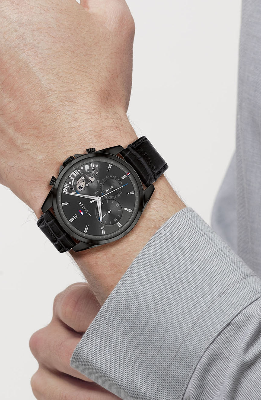  Shop Authentic Tommy Hilfiger Baker Chronograph Black Dial Black Leather Strap Watch For Men  - 1710452 - Luxxuri