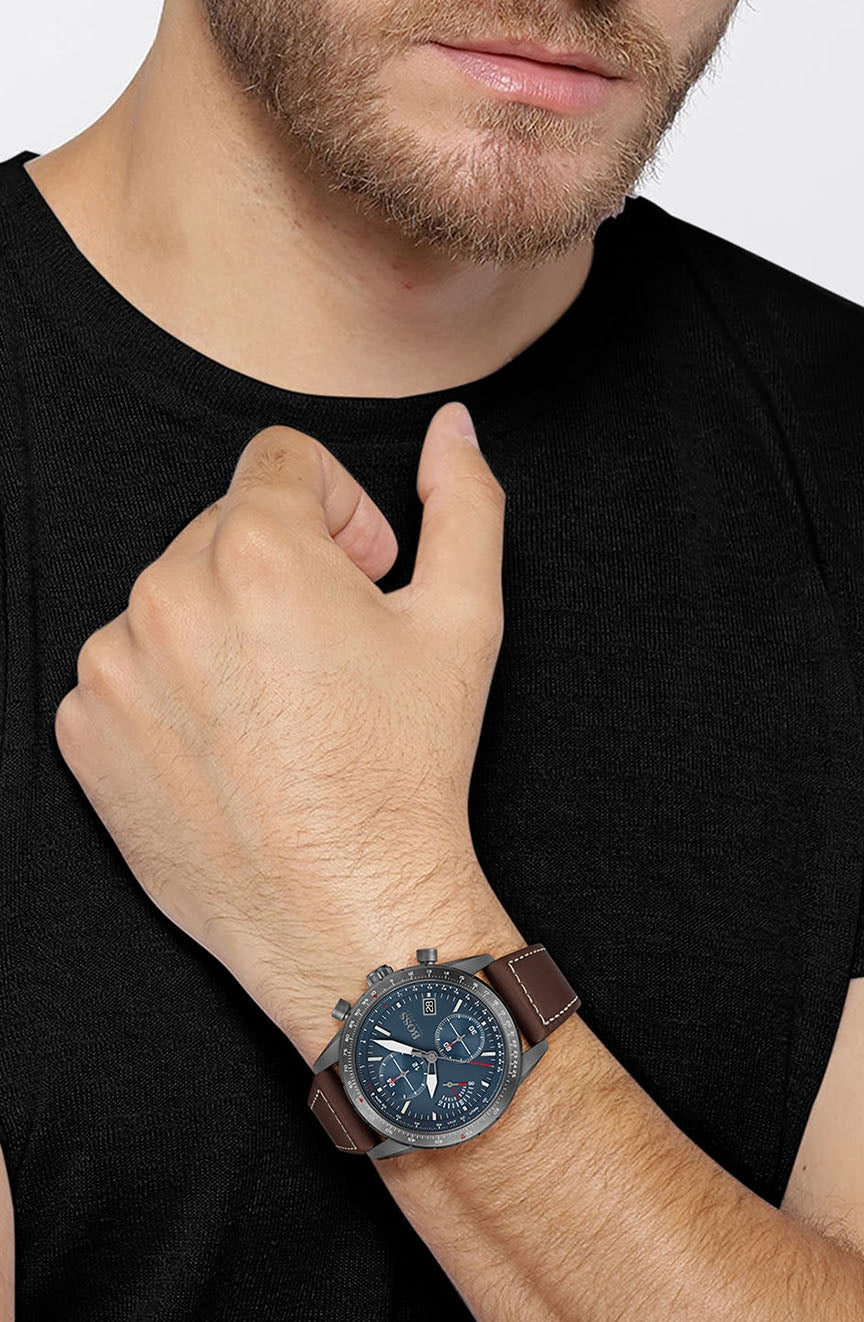  Shop Authentic Hugo Boss Pilot Edition Blue Dial Brown Leather Strap Watch for Men - 1513852 - Luxxuri