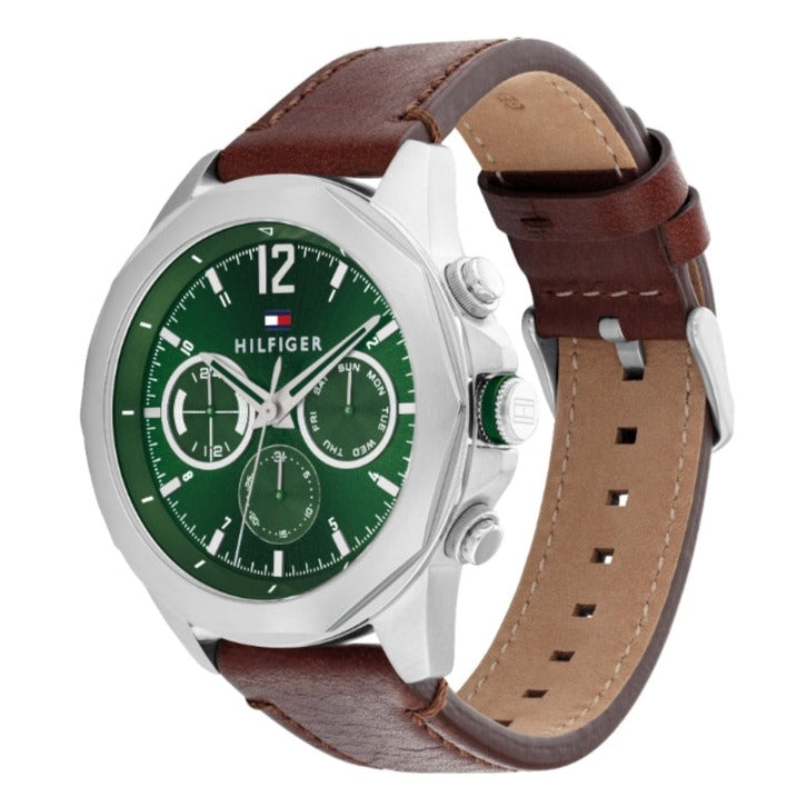  Shop Authentic Tommy Hilfiger Lars Chronograph Green Dial Brown Leather Strap Watch For Men - 1792064 - Luxxuri