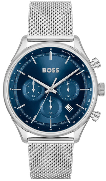  Shop Authentic Hugo Boss Gregor Chronograph Blue Dial Silver Mesh Bracelet Watch For Men - 1514052 - Luxxuri