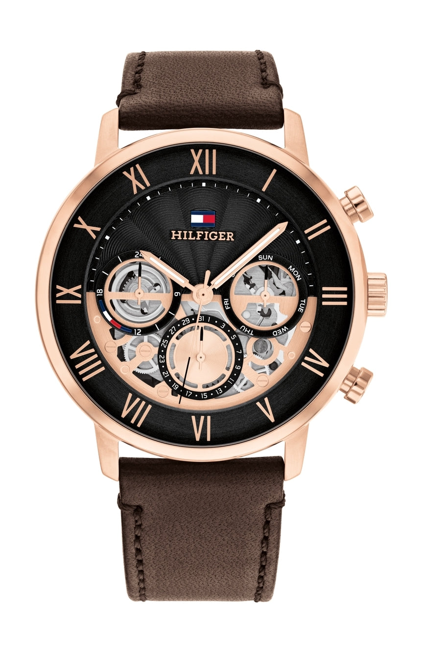  Shop Authentic Tommy Hilfiger Legend Analog Black Dial Brown Leather Strap Watch For Men - 1710566 - Luxxuri